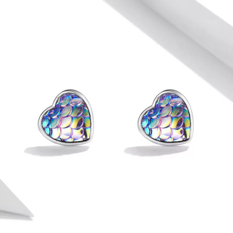(imagen para) Pendientes de corazón con escamas de pez estilo Pandora - SCE1300 - Ver 3