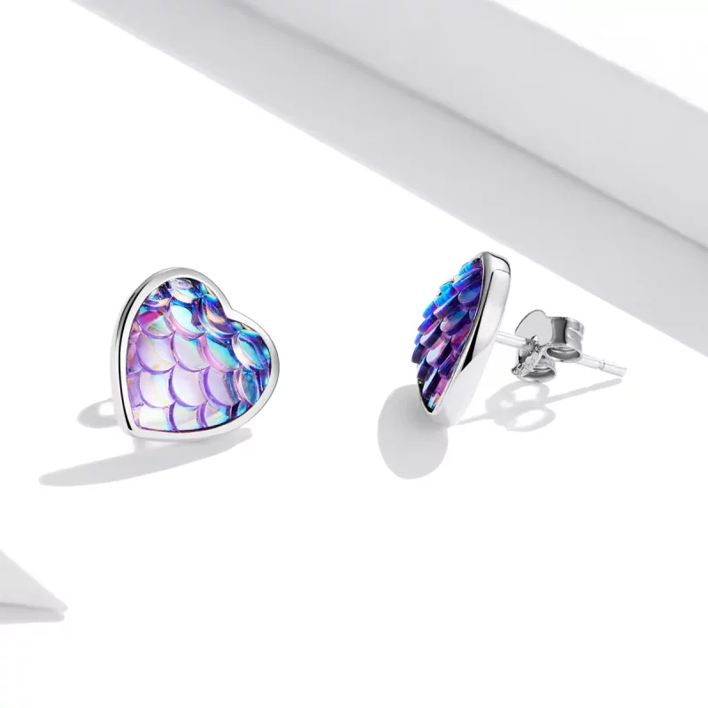 (imagen para) Pendientes de corazón con escamas de pez estilo Pandora - SCE1300 - Ver 4