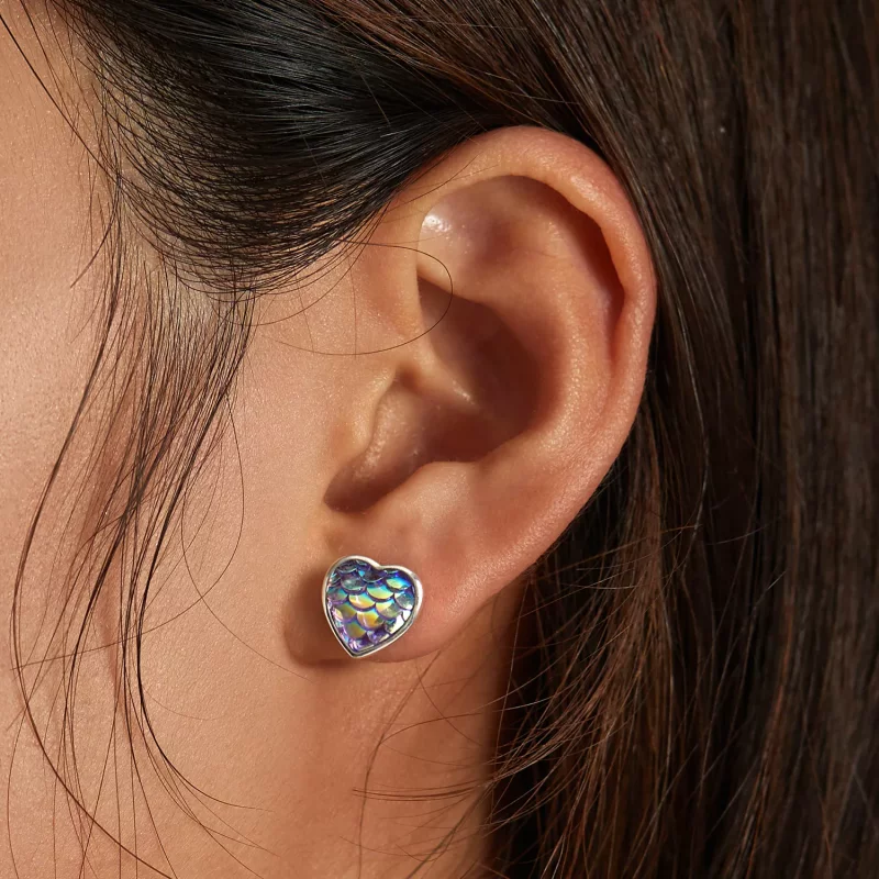 (imagen para) Pendientes de corazón con escamas de pez estilo Pandora - SCE1300 - Ver 6