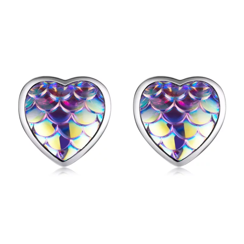 (imagen para) Pendientes de corazón con escamas de pez estilo Pandora - SCE1300