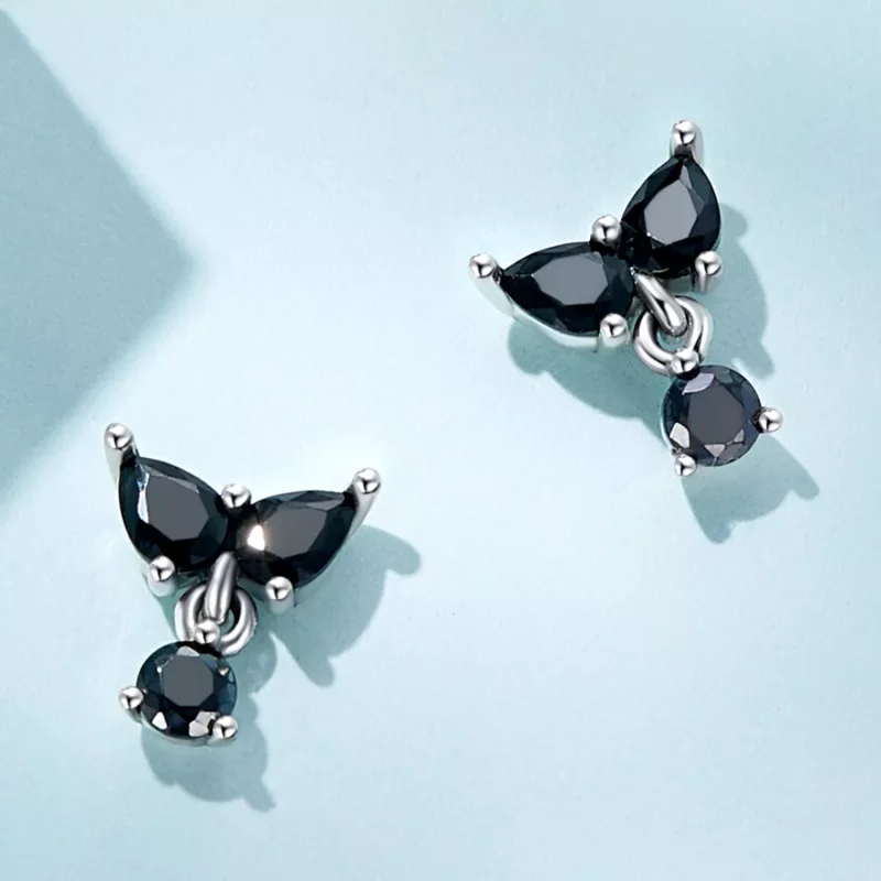 (imagen para) Pendientes de Estilo Pandora con Circonitas Negras - SCE1507 - Ver 2