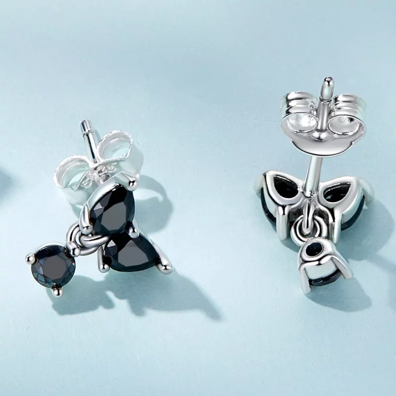 (imagen para) Pendientes de Estilo Pandora con Circonitas Negras - SCE1507 - Ver 3