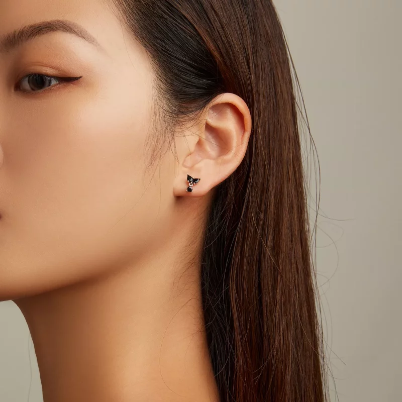 (imagen para) Pendientes de Estilo Pandora con Circonitas Negras - SCE1507 - Ver 5