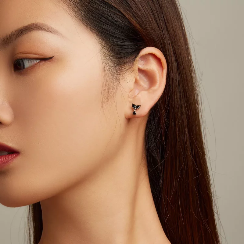 (imagen para) Pendientes de Estilo Pandora con Circonitas Negras - SCE1507 - Ver 6