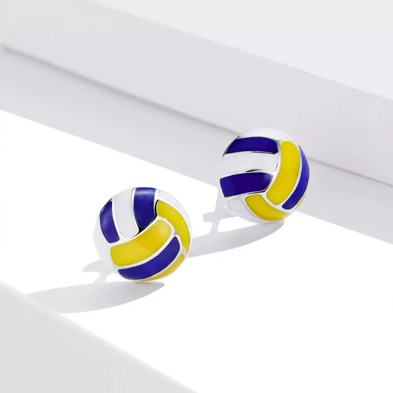 (imagen para) Pendientes de Estilo Pandora con Diseño Dinámico de Voleibol - SCE902 - Ver 2