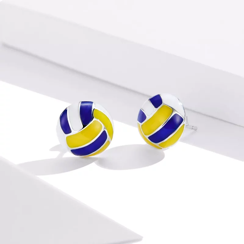 (imagen para) Pendientes de Estilo Pandora con Diseño Dinámico de Voleibol - SCE902 - Ver 3
