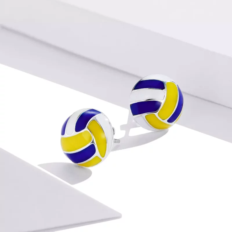 (imagen para) Pendientes de Estilo Pandora con Diseño Dinámico de Voleibol - SCE902 - Ver 4