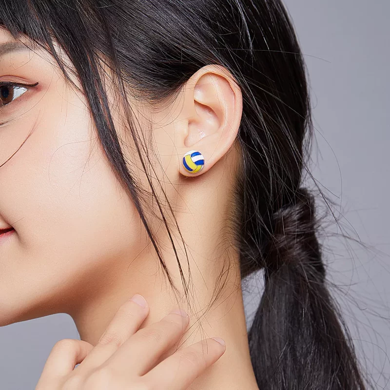 (imagen para) Pendientes de Estilo Pandora con Diseño Dinámico de Voleibol - SCE902 - Ver 5