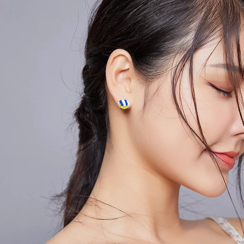 (imagen para) Pendientes de Estilo Pandora con Diseño Dinámico de Voleibol - SCE902 - Ver 6