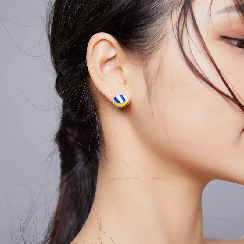(imagen para) Pendientes de Estilo Pandora con Diseño Dinámico de Voleibol - SCE902 - Ver 7