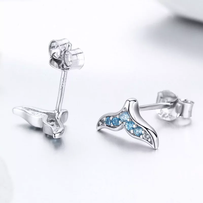 (imagen para) Pendientes de Estilo Pandora con Forma de Cola de Pez Azul - BSE058 - Ver 2