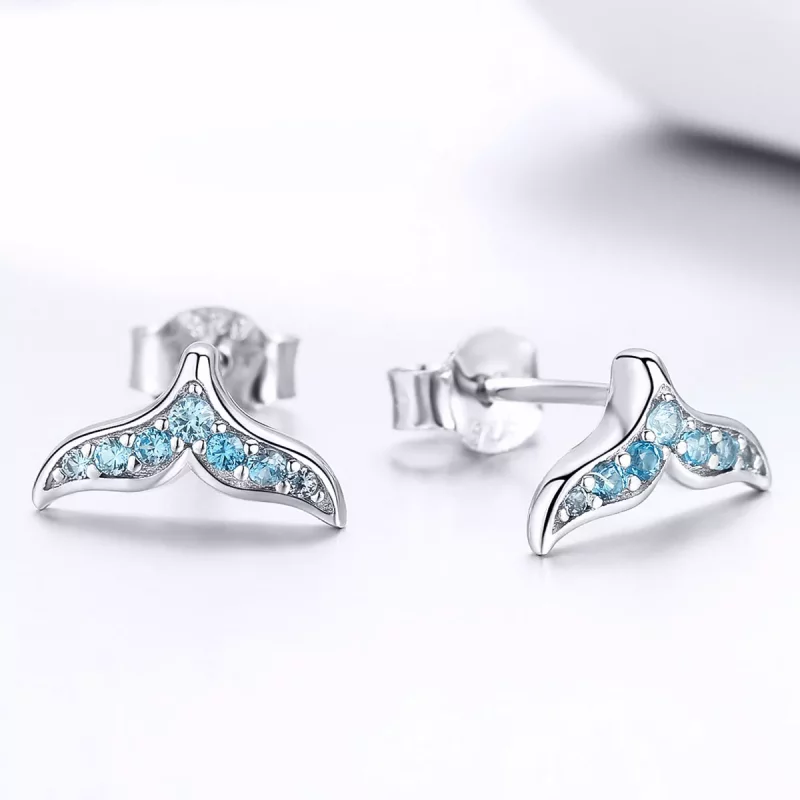 (imagen para) Pendientes de Estilo Pandora con Forma de Cola de Pez Azul - BSE058 - Ver 4