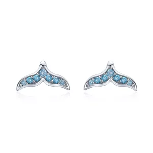 (imagen para) Pendientes de Estilo Pandora con Forma de Cola de Pez Azul - BSE058