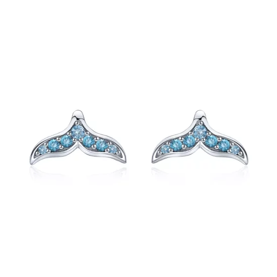 (imagen para) Pendientes de Estilo Pandora con Forma de Cola de Pez Azul - BSE058