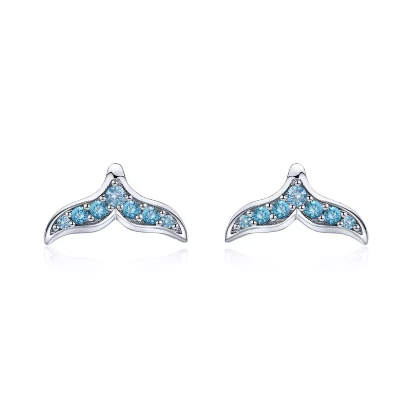 (imagen para) Pendientes de Estilo Pandora con Forma de Cola de Pez Azul - BSE058