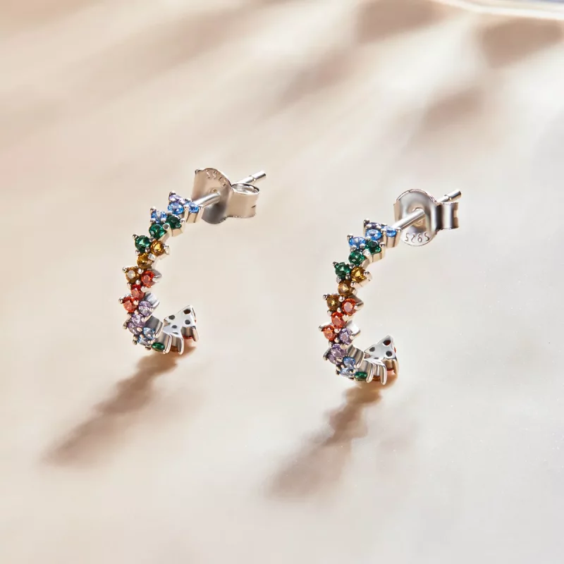 (imagen para) Pendientes de Estilo Pandora con Zirconio Curvado de Color - SCE1272 - Ver 2
