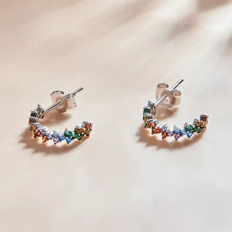 (imagen para) Pendientes de Estilo Pandora con Zirconio Curvado de Color - SCE1272 - Ver 3
