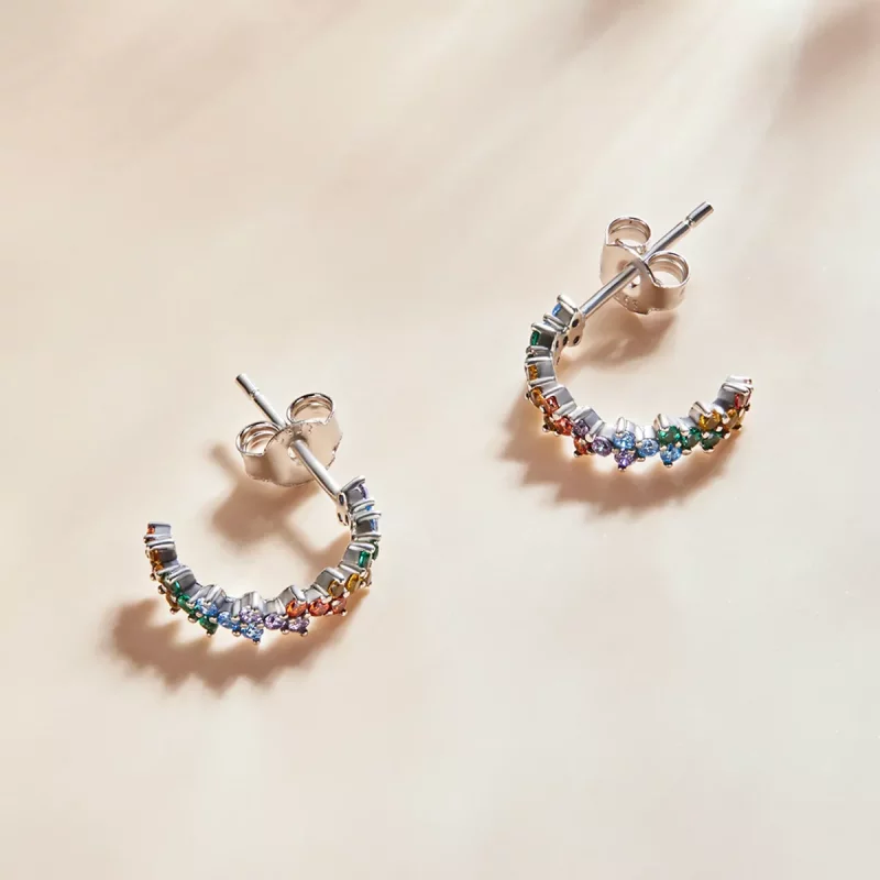 (imagen para) Pendientes de Estilo Pandora con Zirconio Curvado de Color - SCE1272 - Ver 4