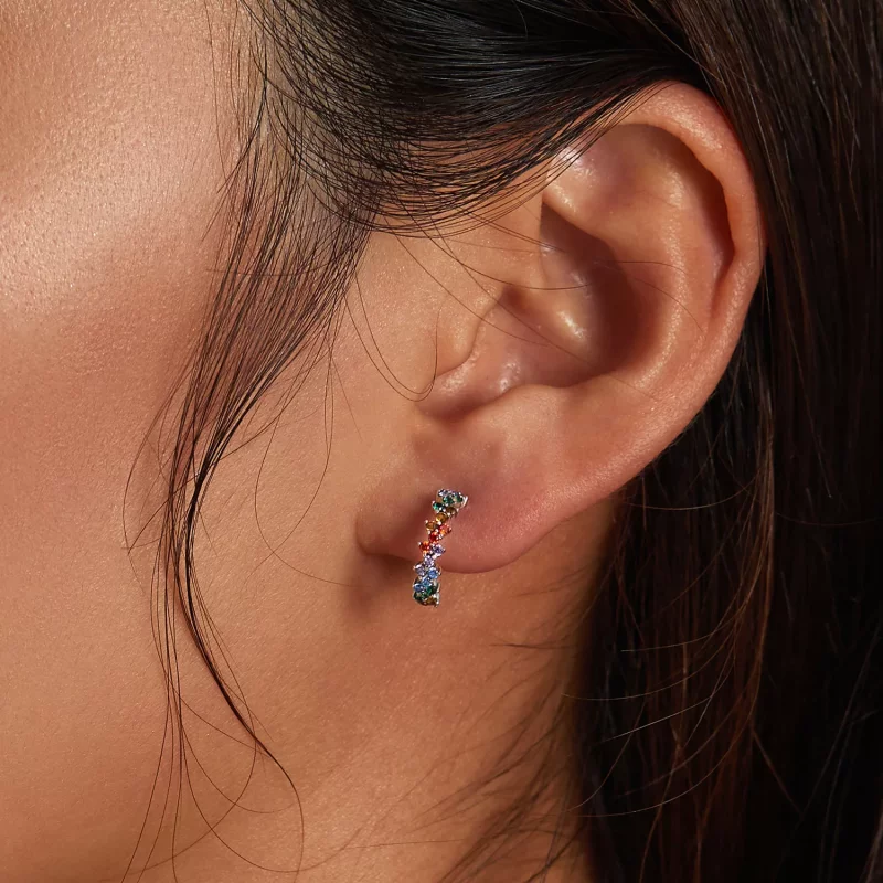 (imagen para) Pendientes de Estilo Pandora con Zirconio Curvado de Color - SCE1272 - Ver 5