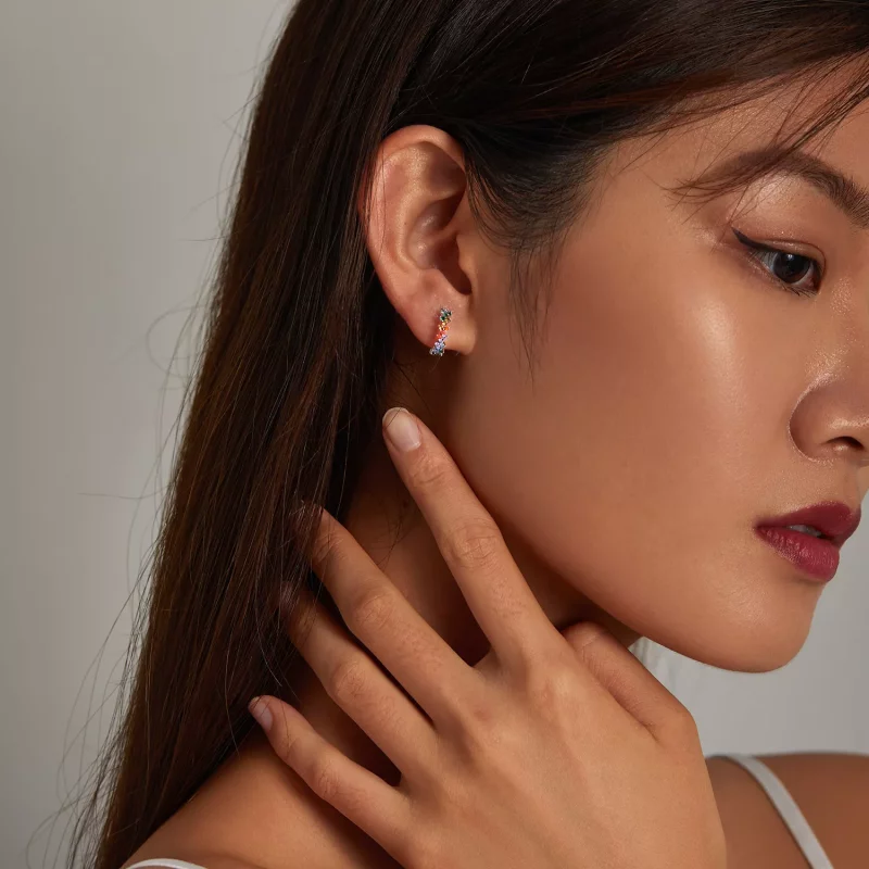 (imagen para) Pendientes de Estilo Pandora con Zirconio Curvado de Color - SCE1272 - Ver 7