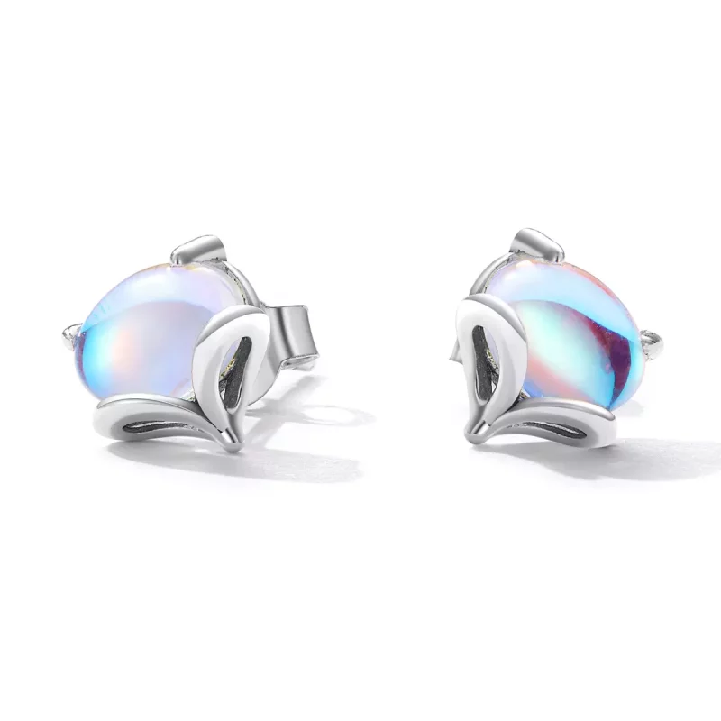 (imagen para) Pendientes de Estilo Pandora con Zorro de Piedra Lunar - SCE1386 - Ver 2
