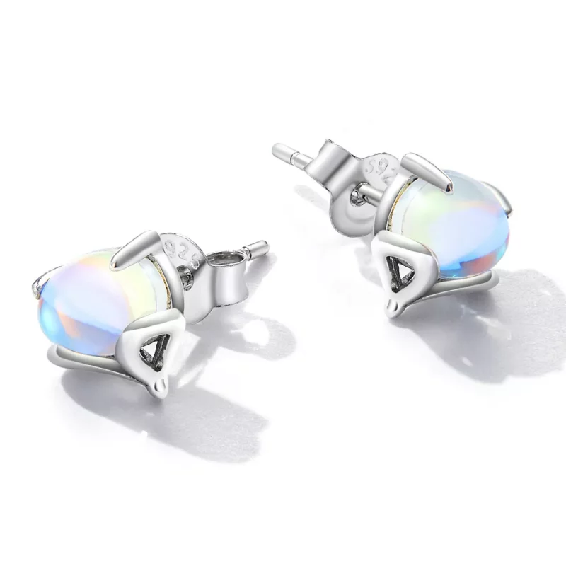 (imagen para) Pendientes de Estilo Pandora con Zorro de Piedra Lunar - SCE1386 - Ver 3