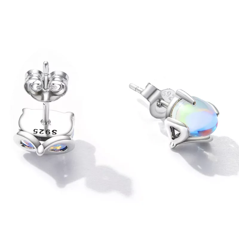 (imagen para) Pendientes de Estilo Pandora con Zorro de Piedra Lunar - SCE1386 - Ver 4