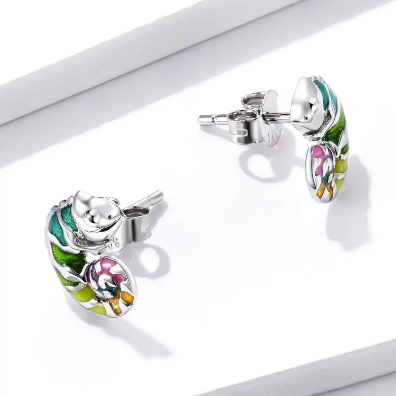 (imagen para) Pendientes de estudiante estilo Pandora con camaleón - BSE587 - Ver 4