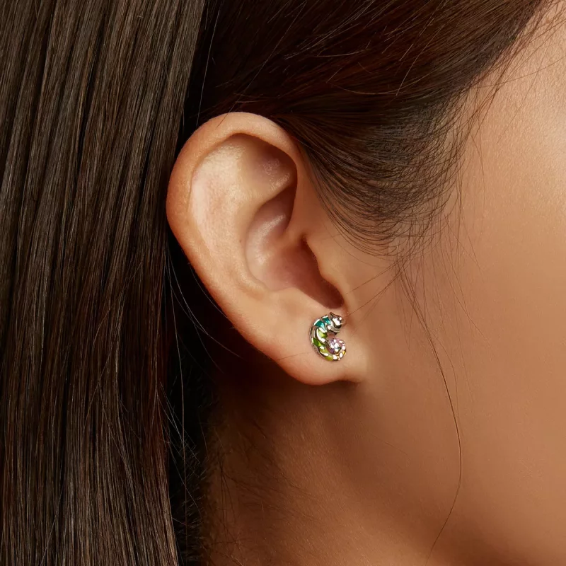 (imagen para) Pendientes de estudiante estilo Pandora con camaleón - BSE587 - Ver 6