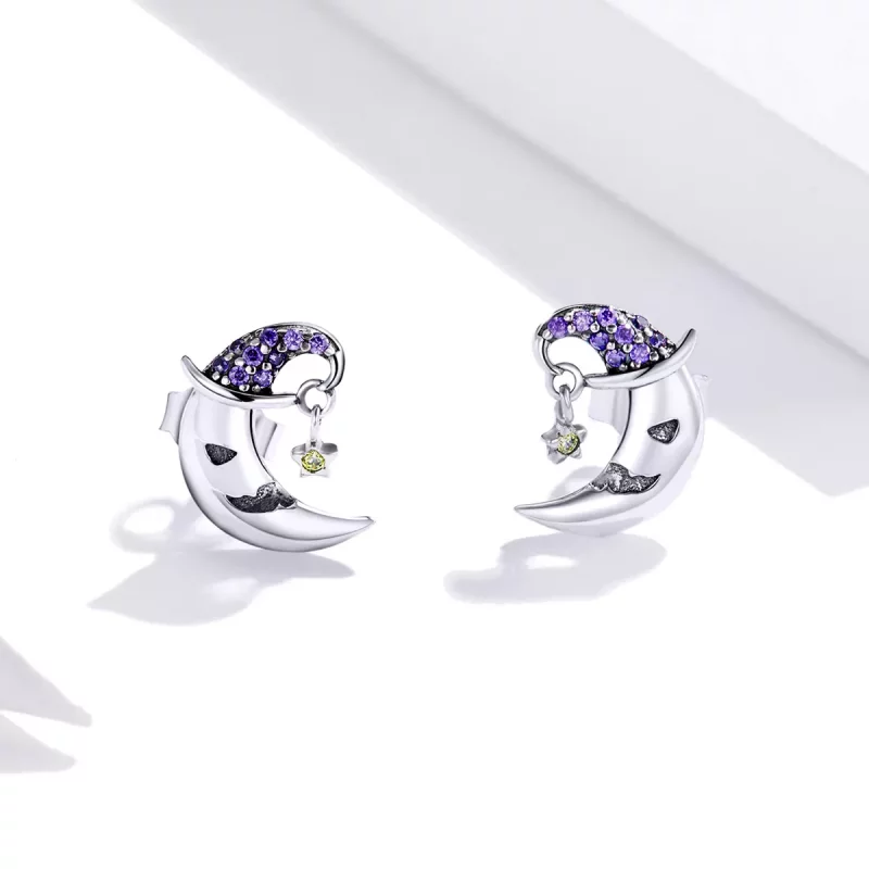 (imagen para) Pendientes de Luna de Estilo Pandora con Dibujos Animados - SCE954 - Ver 2