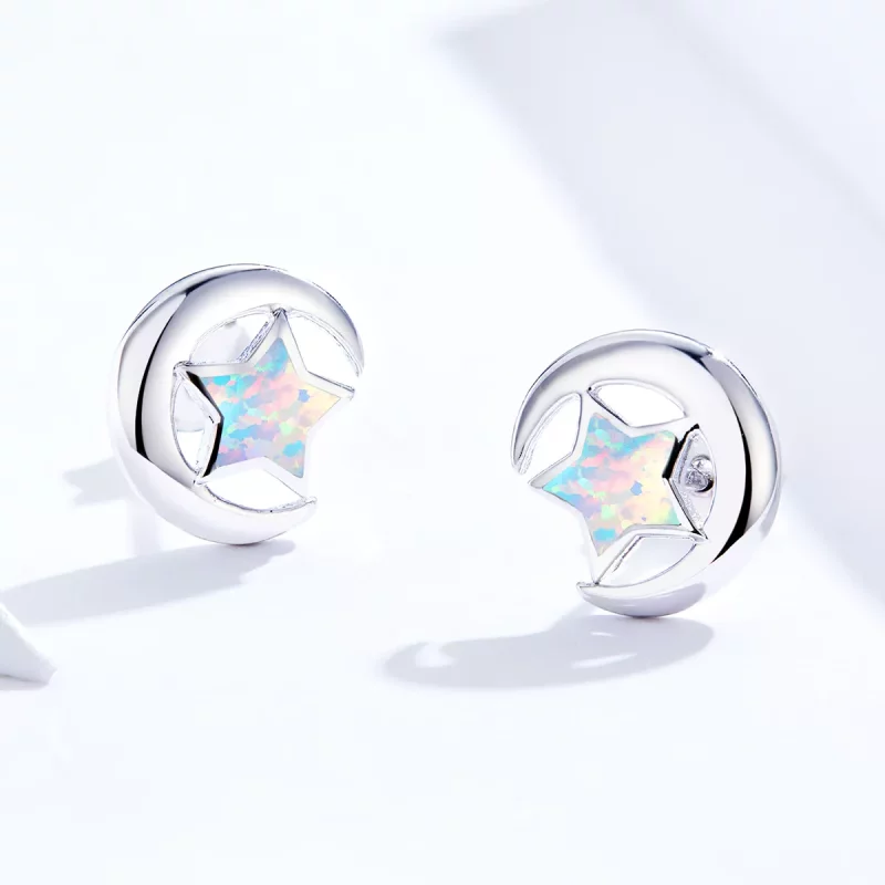 (imagen para) Pendientes de Luna de Estilo Pandora con Ópalo - SCE816-A - Ver 2