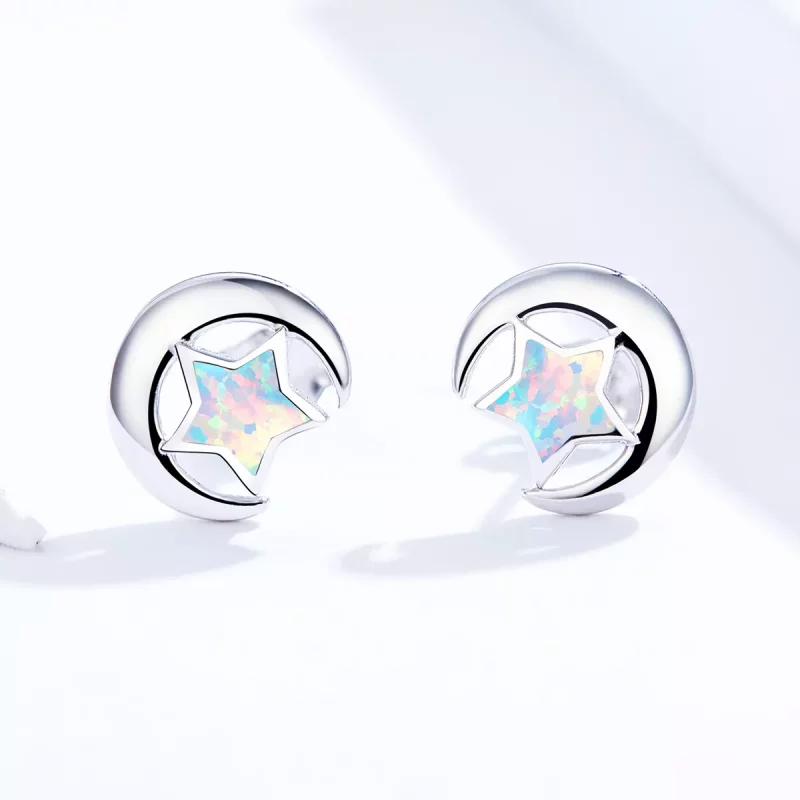 (imagen para) Pendientes de Luna de Estilo Pandora con Ópalo - SCE816-A - Ver 4