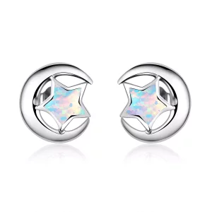(imagen para) Pendientes de Luna de Estilo Pandora con Ópalo - SCE816-A