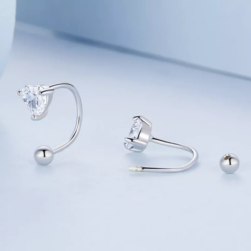 (imagen para) Pendientes de rosca de estilo Pandora con corazón - BSE697 - Ver 4