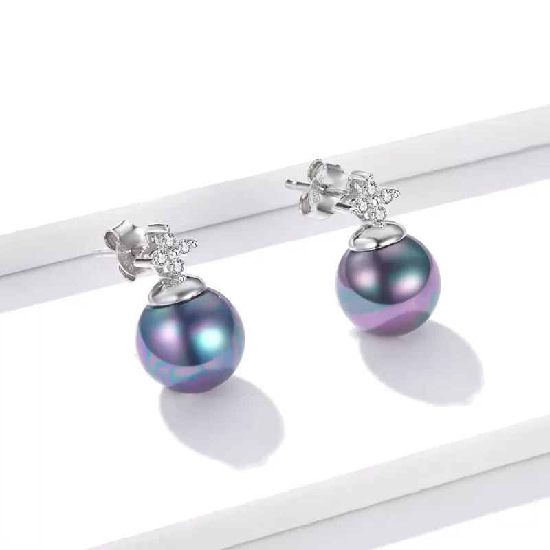 (imagen para) Pendientes de tachuelas con cuentas brillantes de estilo Pandora - BSE498 - Ver 3