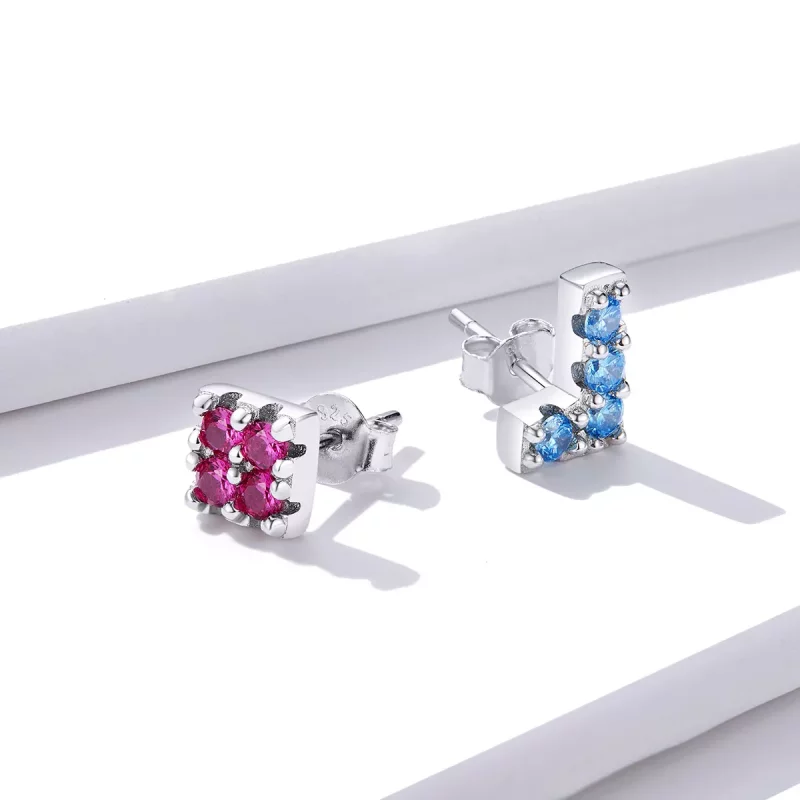 (imagen para) Pendientes de Tachuelas con Estilo Pandora en Forma de Tetris - BSE365 - Ver 3