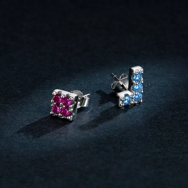 (imagen para) Pendientes de Tachuelas con Estilo Pandora en Forma de Tetris - BSE365 - Ver 5