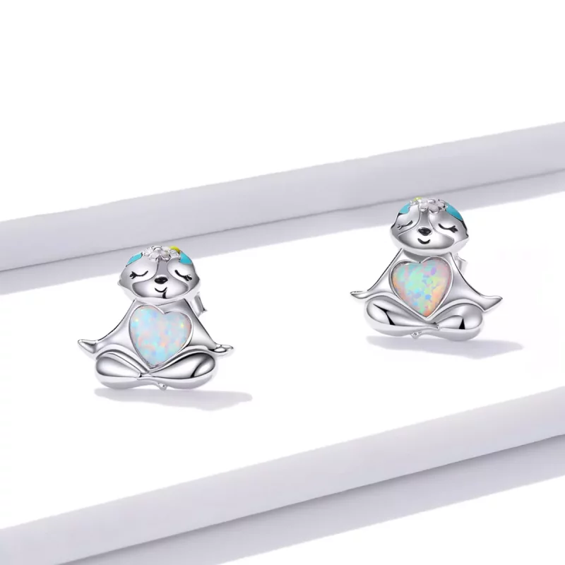 (imagen para) Pendientes de Tuerca con Diseño de Perezoso Estilo Pandora - BSE483 - Ver 2