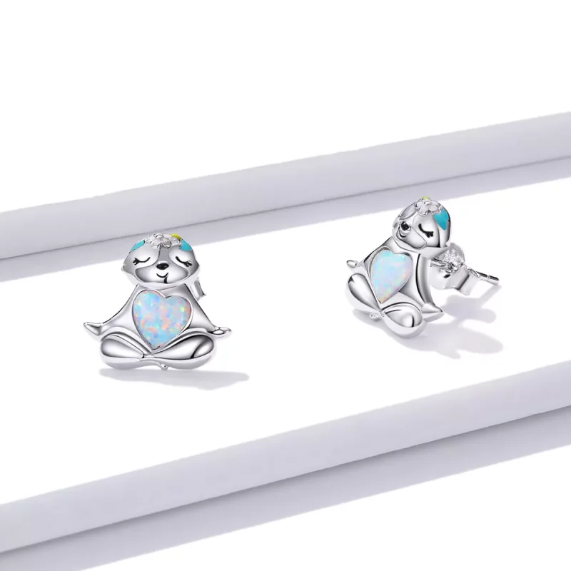 (imagen para) Pendientes de Tuerca con Diseño de Perezoso Estilo Pandora - BSE483 - Ver 3