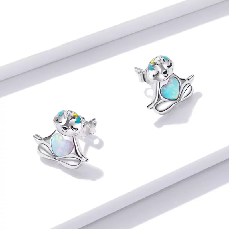 (imagen para) Pendientes de Tuerca con Diseño de Perezoso Estilo Pandora - BSE483 - Ver 4