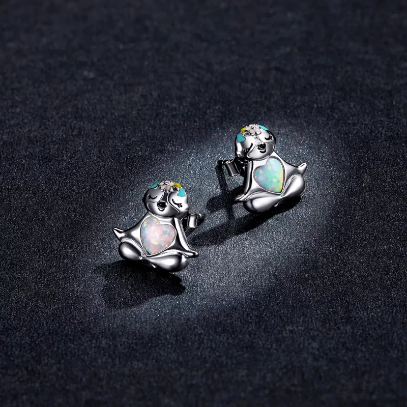 (imagen para) Pendientes de Tuerca con Diseño de Perezoso Estilo Pandora - BSE483 - Ver 5