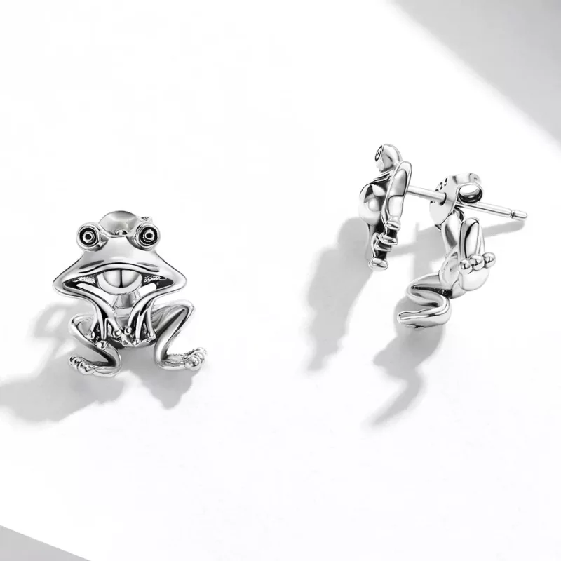 (imagen para) Pendientes de tuerca con estilo Pandora de rana divertida - SCE1324 - Ver 3