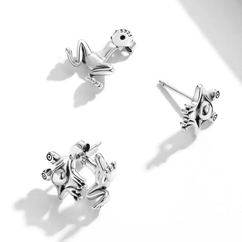 (imagen para) Pendientes de tuerca con estilo Pandora de rana divertida - SCE1324 - Ver 4