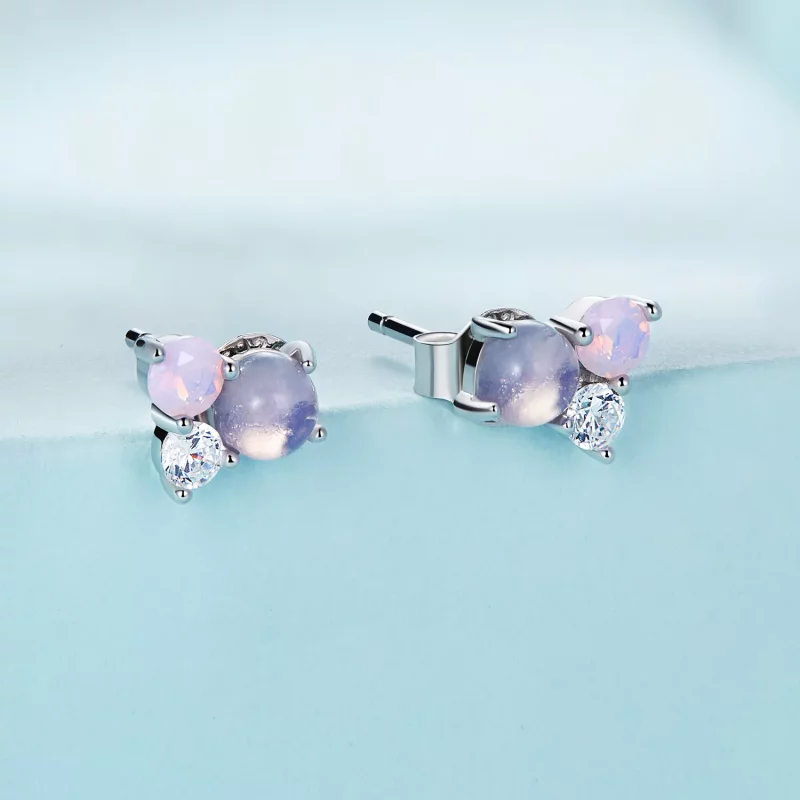 (imagen para) Pendientes de tuerca con estilo Pandora y detalles de gemas - SCE1451 - Ver 2