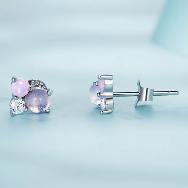 (imagen para) Pendientes de tuerca con estilo Pandora y detalles de gemas - SCE1451 - Ver 3