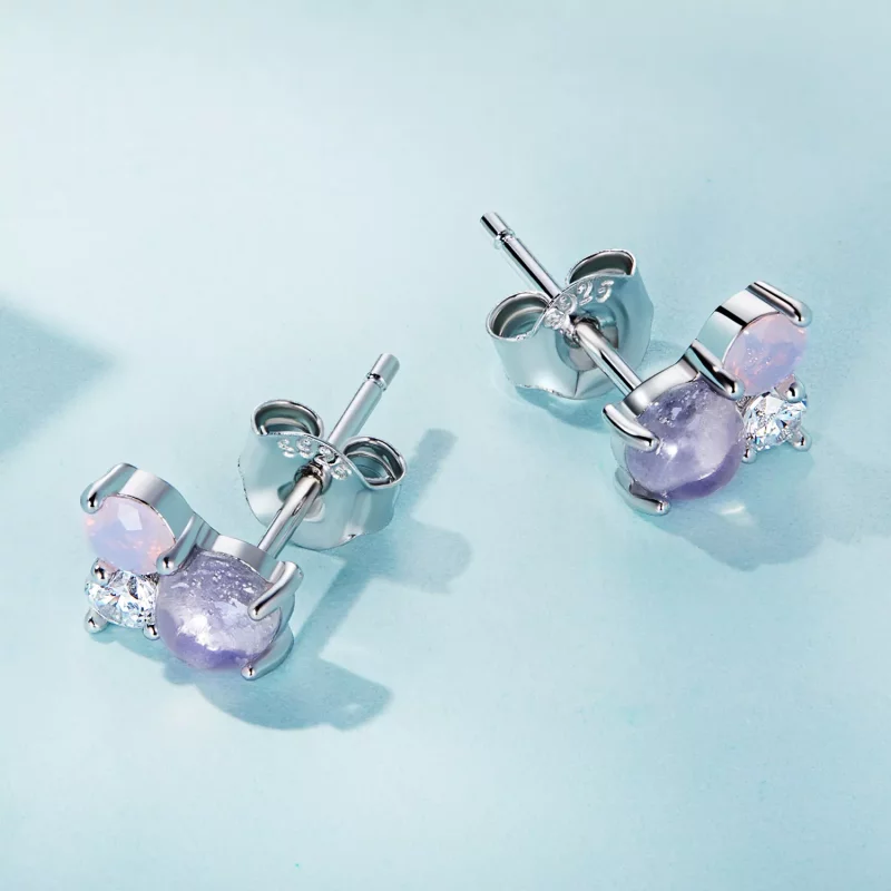 (imagen para) Pendientes de tuerca con estilo Pandora y detalles de gemas - SCE1451 - Ver 4