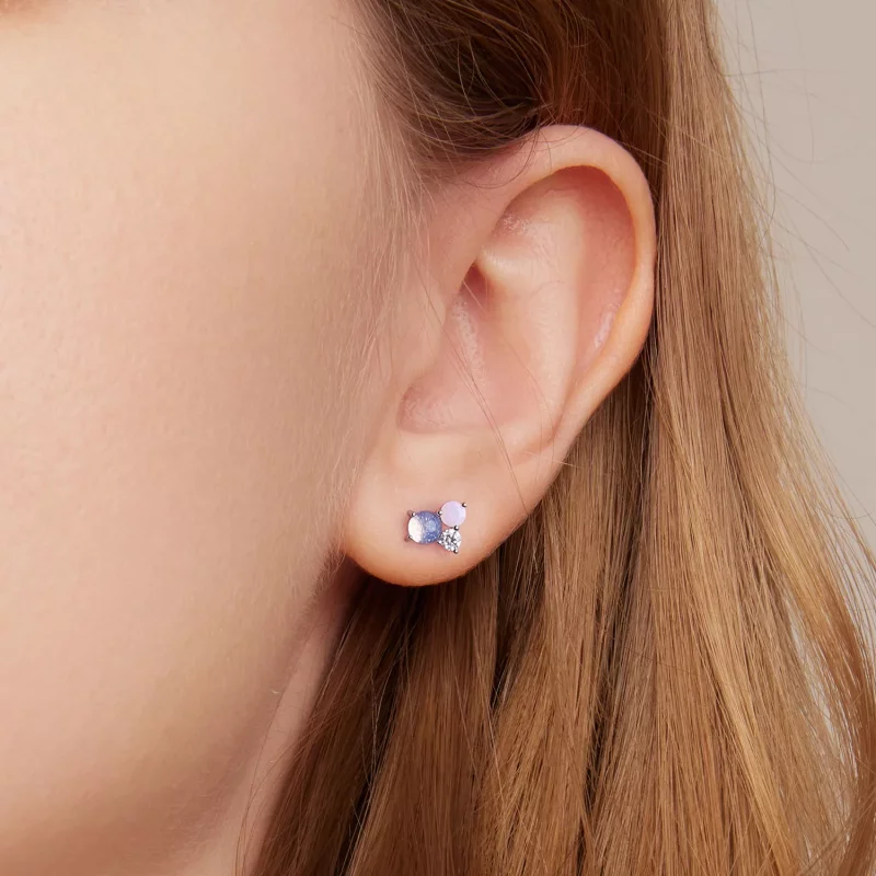 (imagen para) Pendientes de tuerca con estilo Pandora y detalles de gemas - SCE1451 - Ver 7
