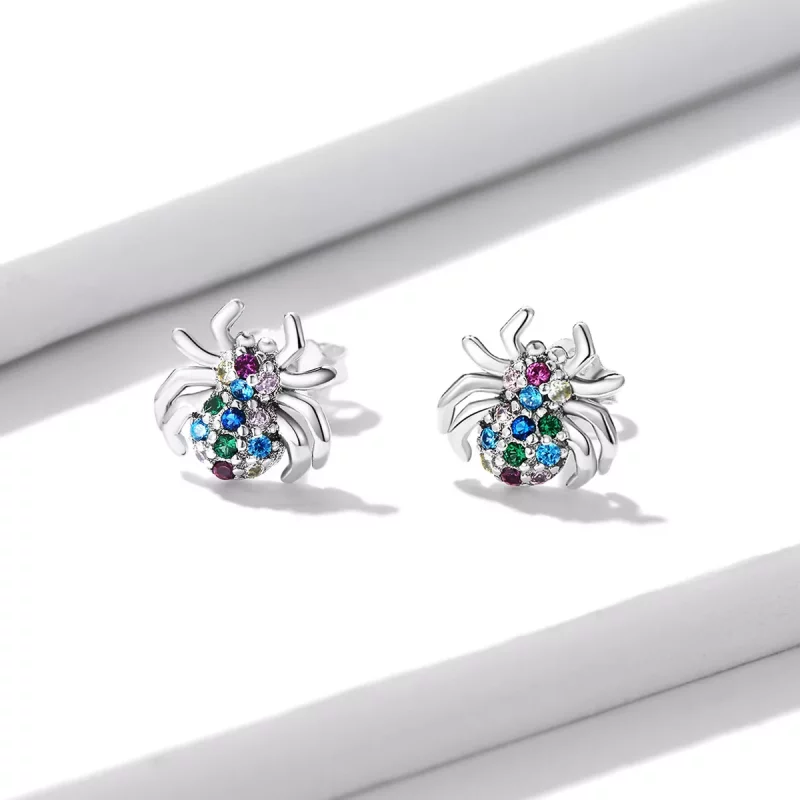 (imagen para) Pendientes de tuerca estilo Pandora con araña colorida - BSE561 - Ver 2