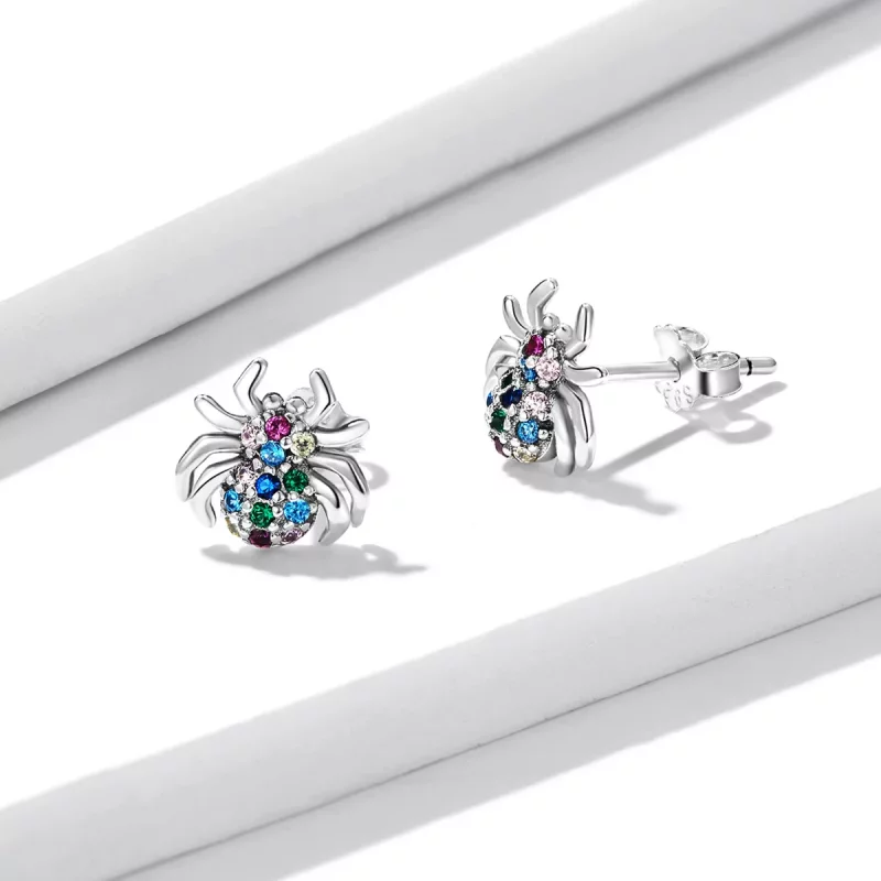 (imagen para) Pendientes de tuerca estilo Pandora con araña colorida - BSE561 - Ver 3