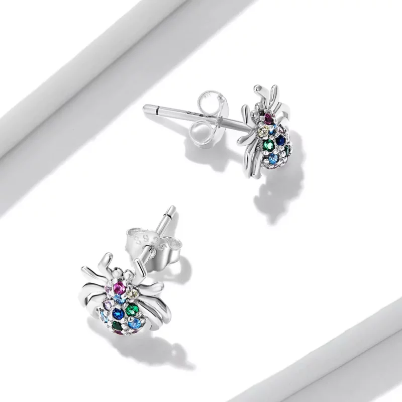 (imagen para) Pendientes de tuerca estilo Pandora con araña colorida - BSE561 - Ver 4